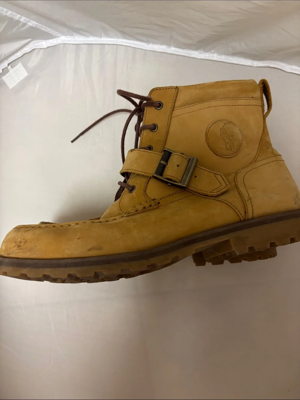 Polo Ralph Lauren Ankle Boots Tan Leather Laceup Buckle Straps Sz 11D Men’s